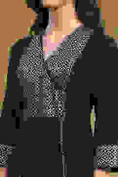 Black Cotton Printed Festive A-Line Suit Set image number 1