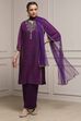 Purple Viscose Straight Printed Suit Set