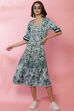 Green A-Line Rayon Printed Dress