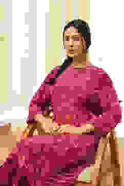 Burgundy Crepe Printed Straight Kurta Set image number 7