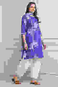 Blue Cotton Straight Suit Set image number 5