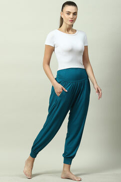 Teal Viscose Relaxed Joggers image number 5