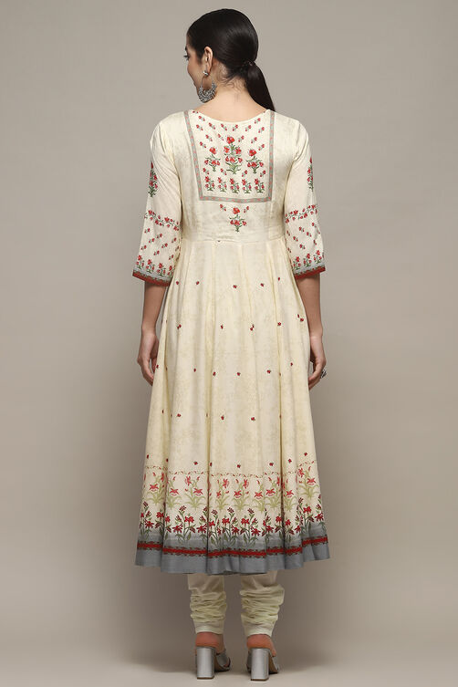 Cream Cambric Anarkali Kurta Churidar Suit Set image number 5