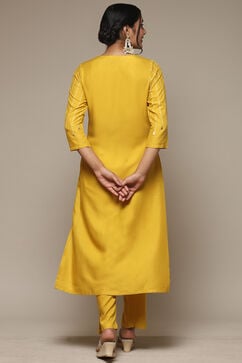 Mustard Rayon Straight Kurta Pants Suit Set image number 4
