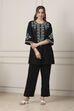 Black Cotton Yoke Embroidered Straight Suit Set