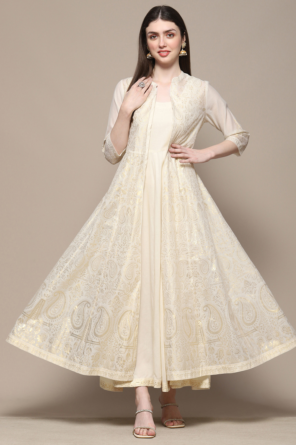 White Polyester Blend Straight Dress