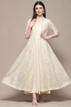 White Polyester Blend Straight Dress image number 0
