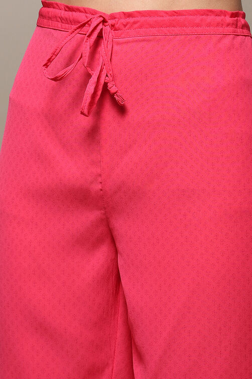 Fuschia Art Silk Straight Kurta Narrow Pants Suit Set image number 2