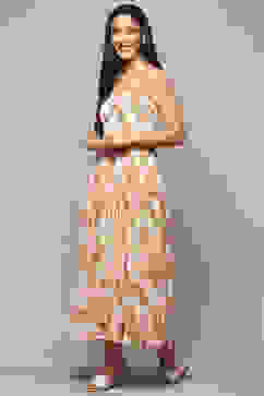 Off White Polyester Tiered Dress image number 2