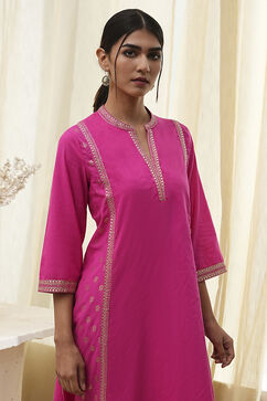 Fuchsia Cotton Printed A-Line Kurta image number 1