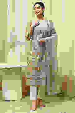 Teal Muslin Digital Print Unstitched Suit Set image number 7