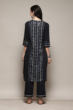 Black Cotton Straight Kurta Palazzo Suit Set image number 4