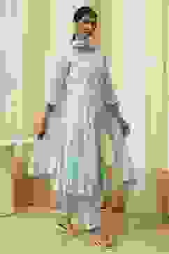 Aqua Pure Cotton Printed Kalidar Suit Set image number 5