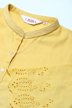 Yellow Cotton Flax Solid Kurti image number 1