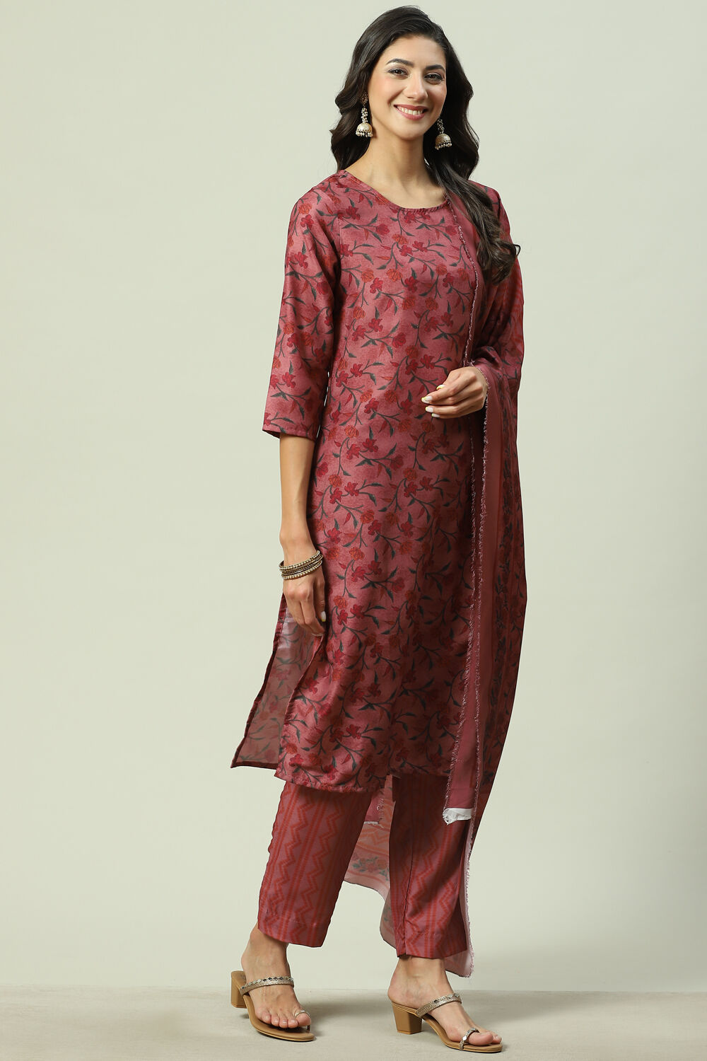 Orange Modal Digital Print Unstitched Suit Set image number 5