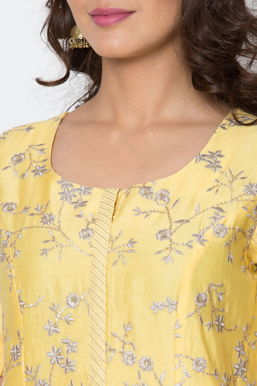 Yellow Cotton Silk Straight Kurta Garara Suit Set image number 1