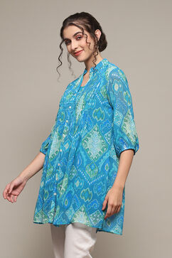 Turquoise Poly Georgette Straight Printed Kurta image number 4