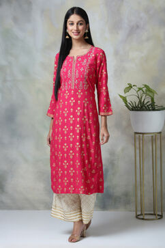 Pink Rayon Straight Kurta Pants Set image number 5