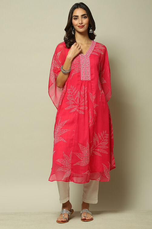 Pink Cotton Blend Straight Printed Kurta image number 5