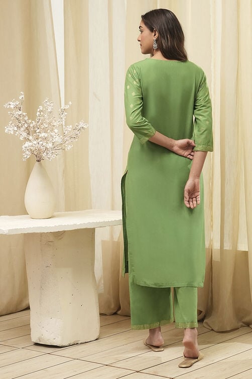 Blue Cotton Straight Kurta Palazzo Suit Set image number 4