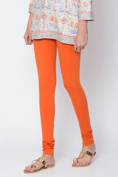 Orange Cotton Blend Dyed Churidar image number 0