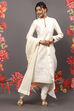 Rohit Bal Off White Cotton Blend Straight Kurta Suit Set