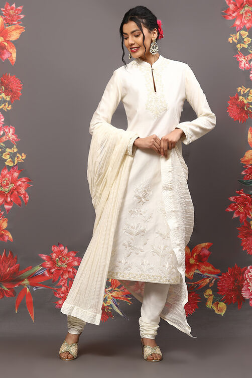 Rohit Bal Off White Cotton Blend Straight Kurta Suit Set image number 0