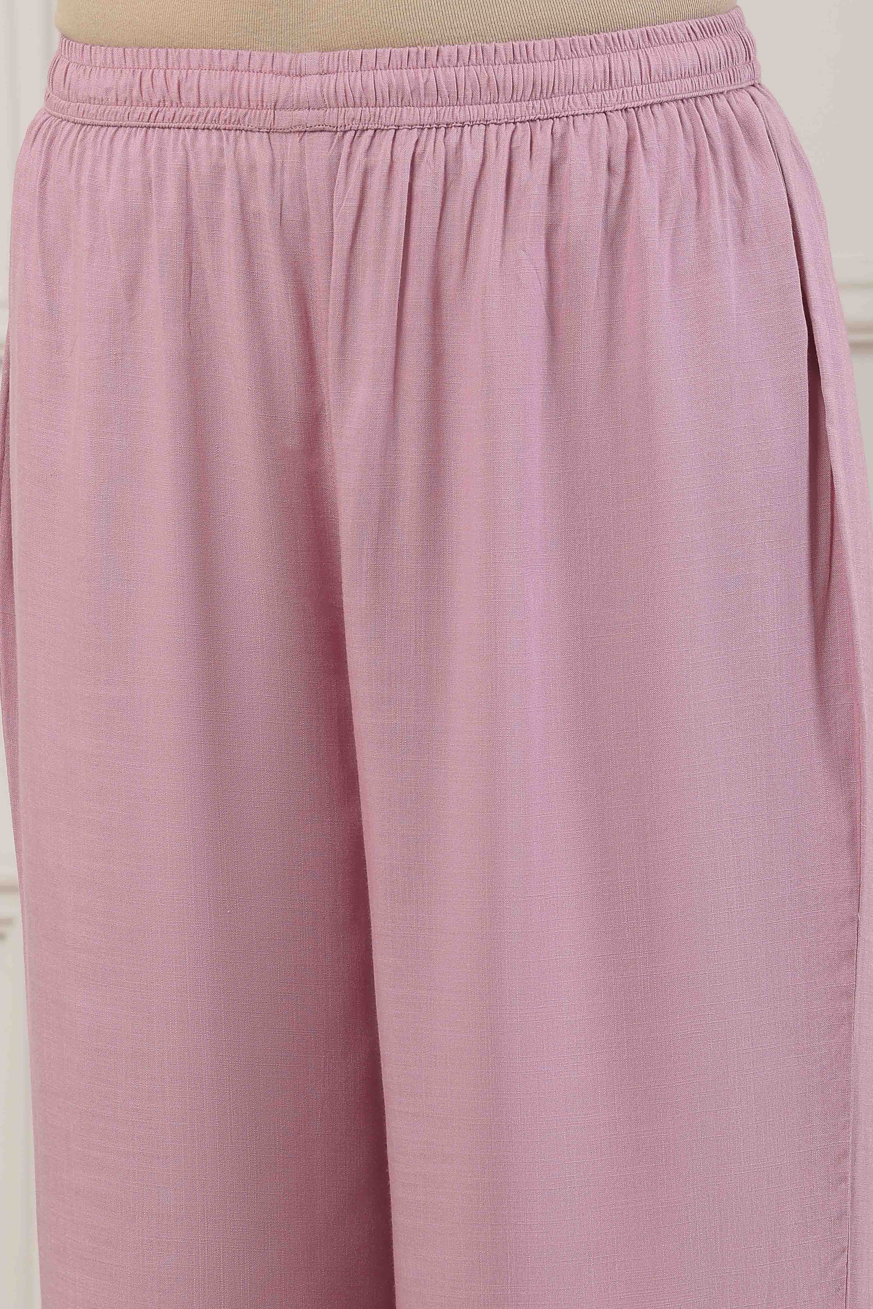 Pink Chanderi Lace Trim Floral Straight Suit Set image number 2