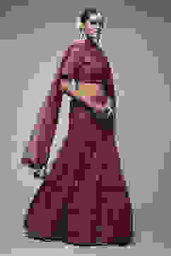 Wine Viscose Lehenga Set image number 4