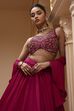Berry Pink Pure Chinnon Hand Embroidered Lehenga Set image number 7