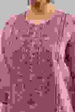 Light Pink Cotton Straight Suit Set image number 1