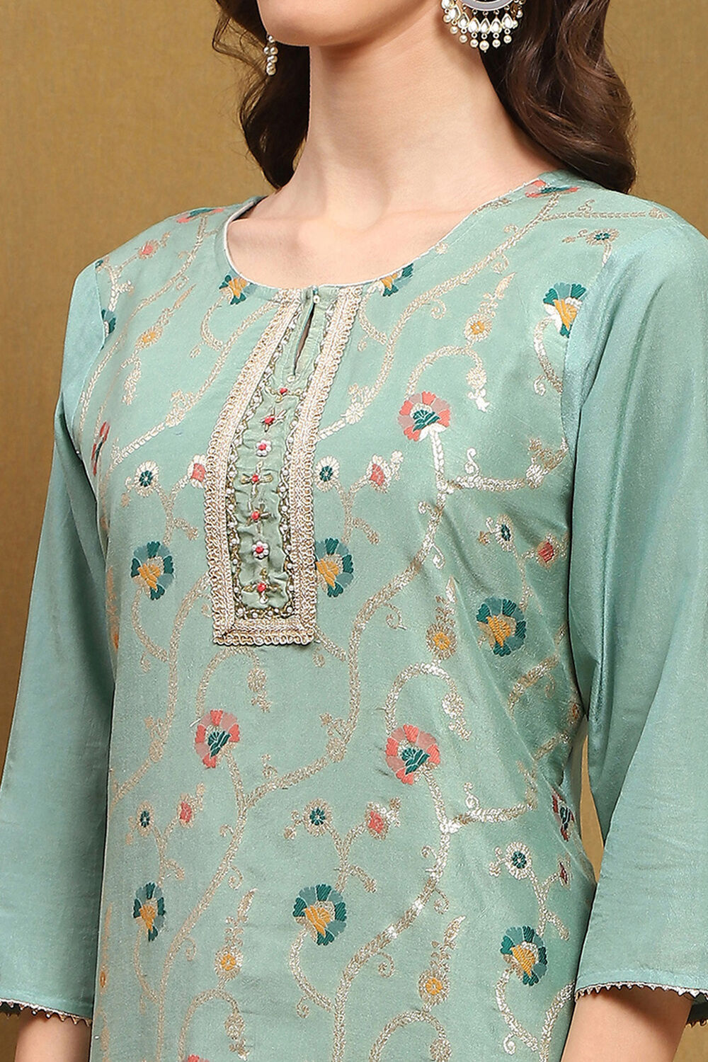 Pink Silk Blend Woven Floral Unstitched Suit Set image number 6