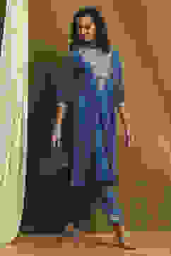 Blue Embroidered Festive Kalidar Suit Set image number 0