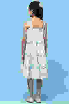 White Floral Strappy Tiered Dress With Scalloped Frill image number 3