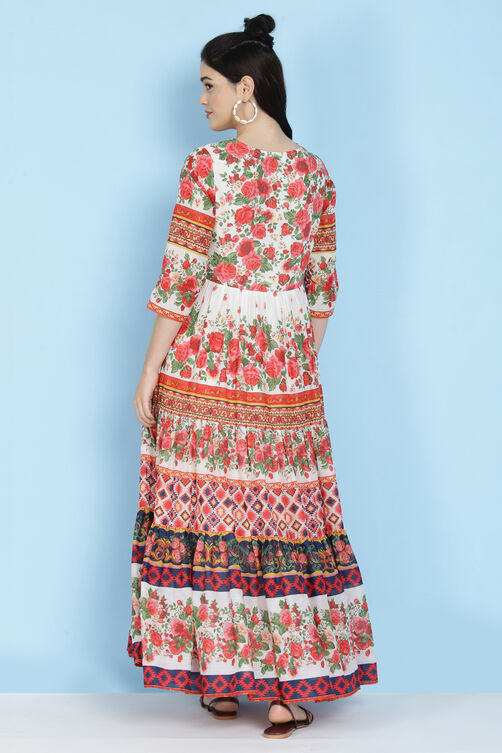 Off White Cotton Tiered Dress image number 5
