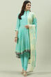 Aqua Cotton Asymmetric Kurta Churidar Suit Set image number 0