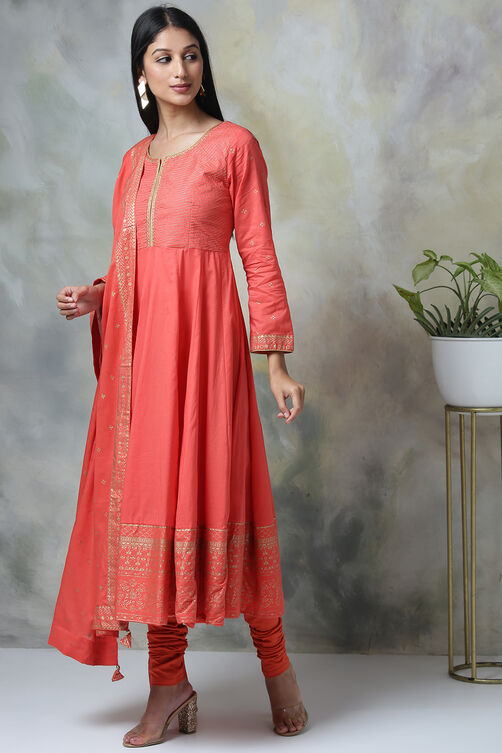Green Cotton Kalidar Kurta Churidar Suit Set image number 5