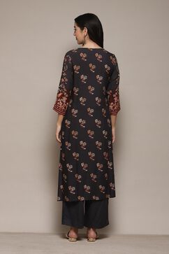 Charcoal Cotton Straight Kurta Palazzo Suit Set image number 5