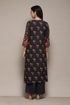 Charcoal LIVA Straight Kurta Palazzo Suit Set image number 5