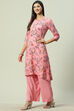 Pink Viscose A-Line Kurta Palazzo Suit Set image number 3