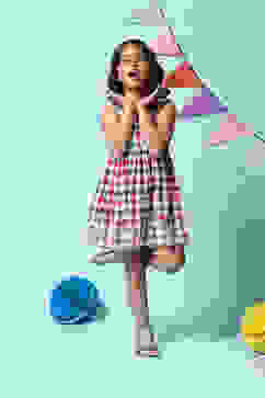 Red & Blue Cotton Gathered Dress image number 6