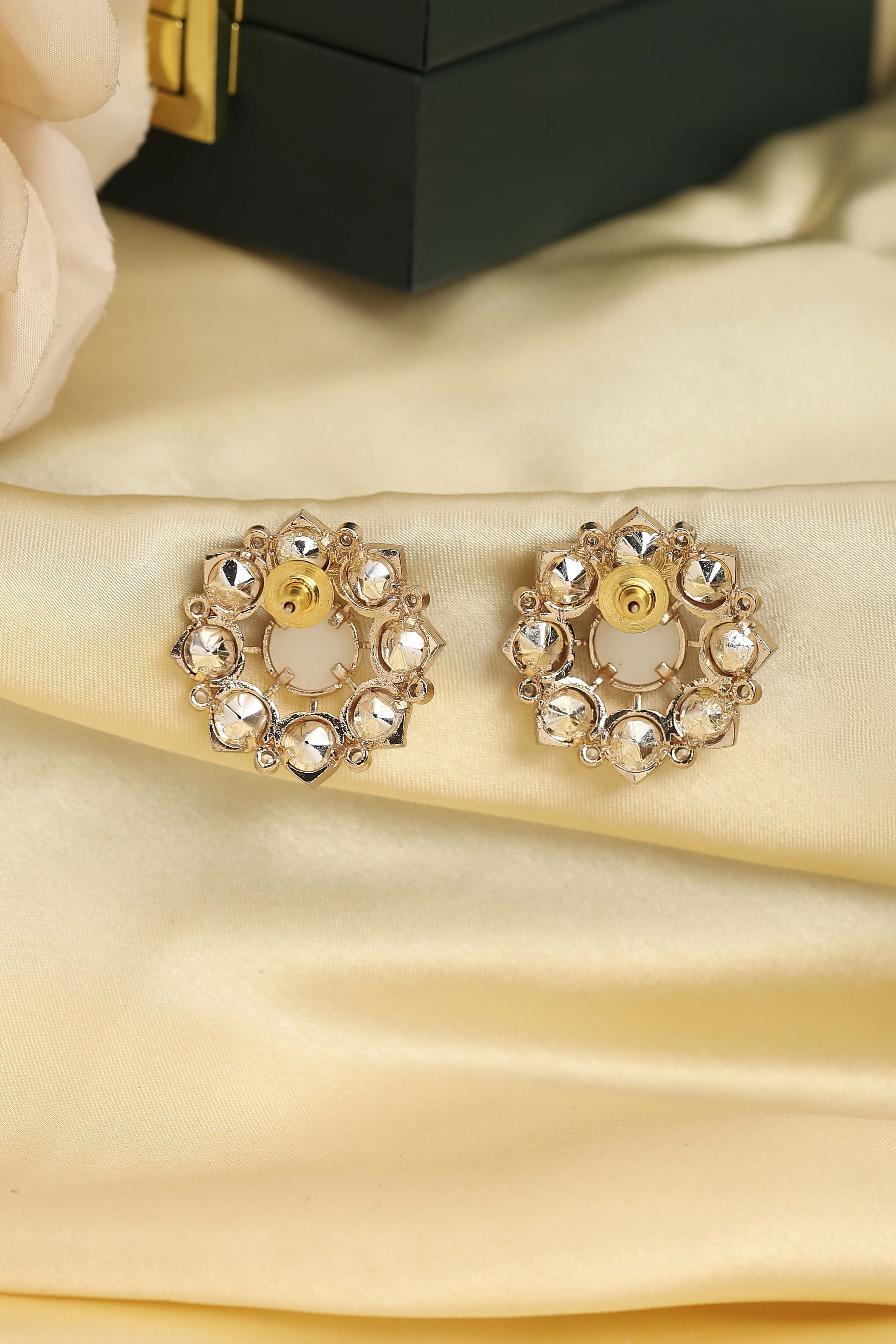 White Gold Plated Brass Floral Stud Earrings image number 2