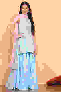 Aqua Printed Strappy Straight Suit Set image number 4