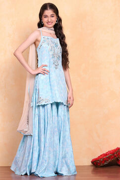 Aqua Printed Strappy Straight Suit Set image number 4