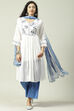 White Blue Cotton A-Line Kurta Palazzo Suit Set image number 0