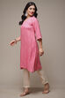 Pink Viscose Straight Printed Kurta image number 3