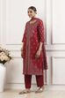 Maroon Polyester Straight Suit Set image number 4