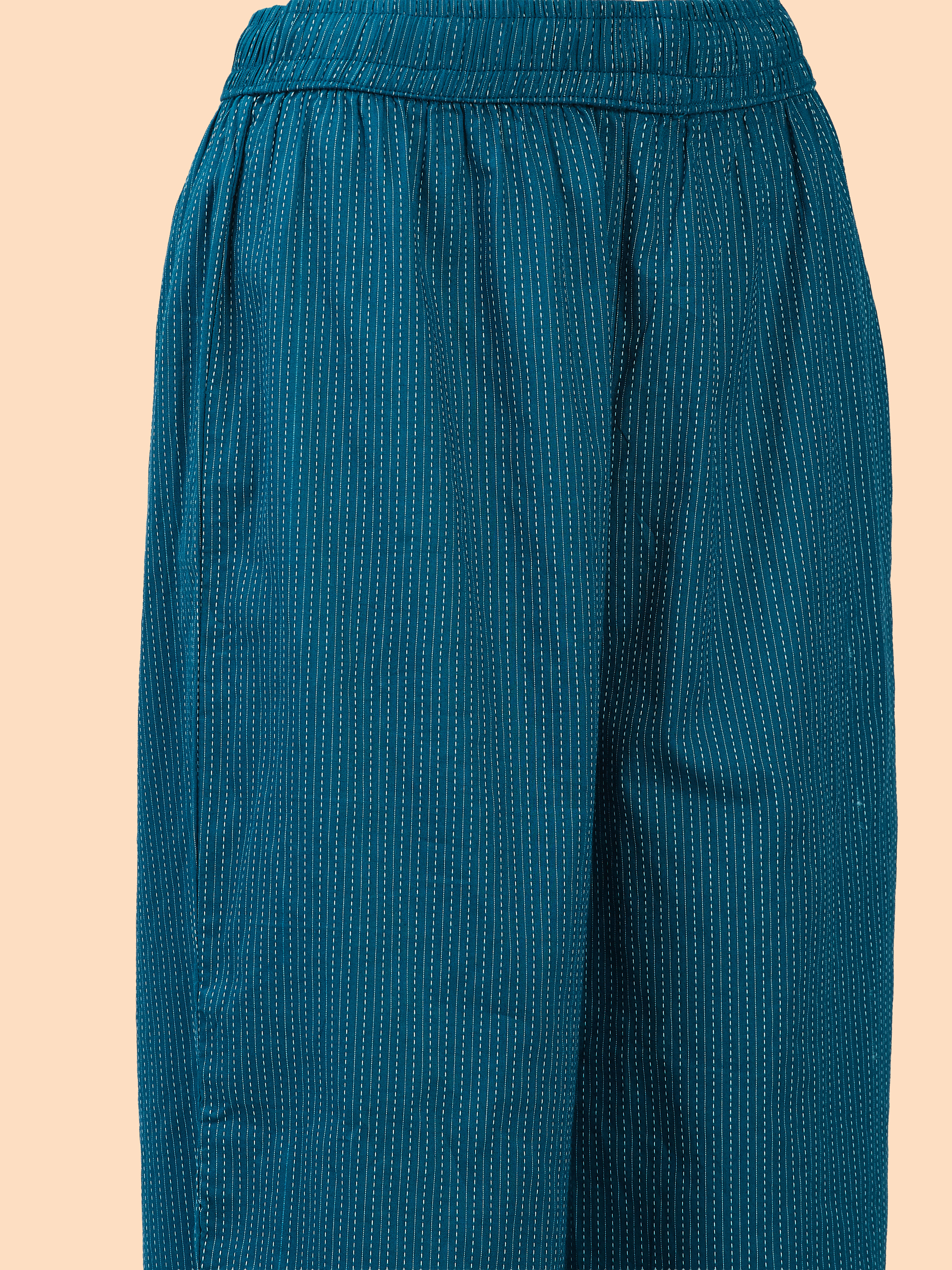 Teal Textured Straight Cotton Palazzo image number 1