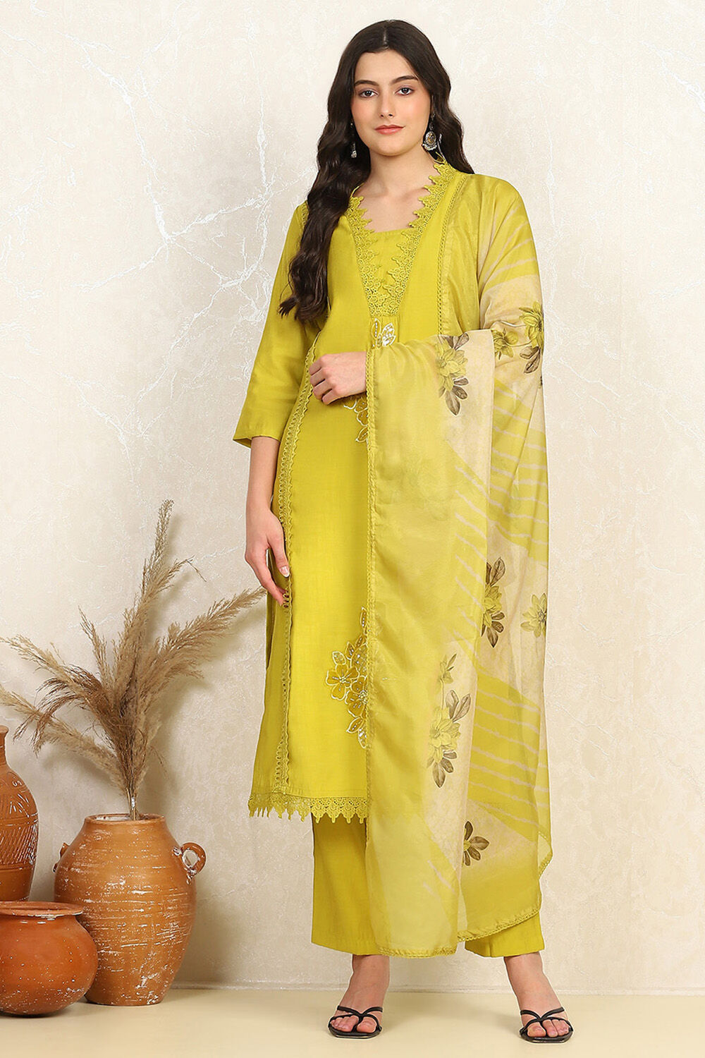 Mustard Silk Blend Unstitched Suit Set image number 7