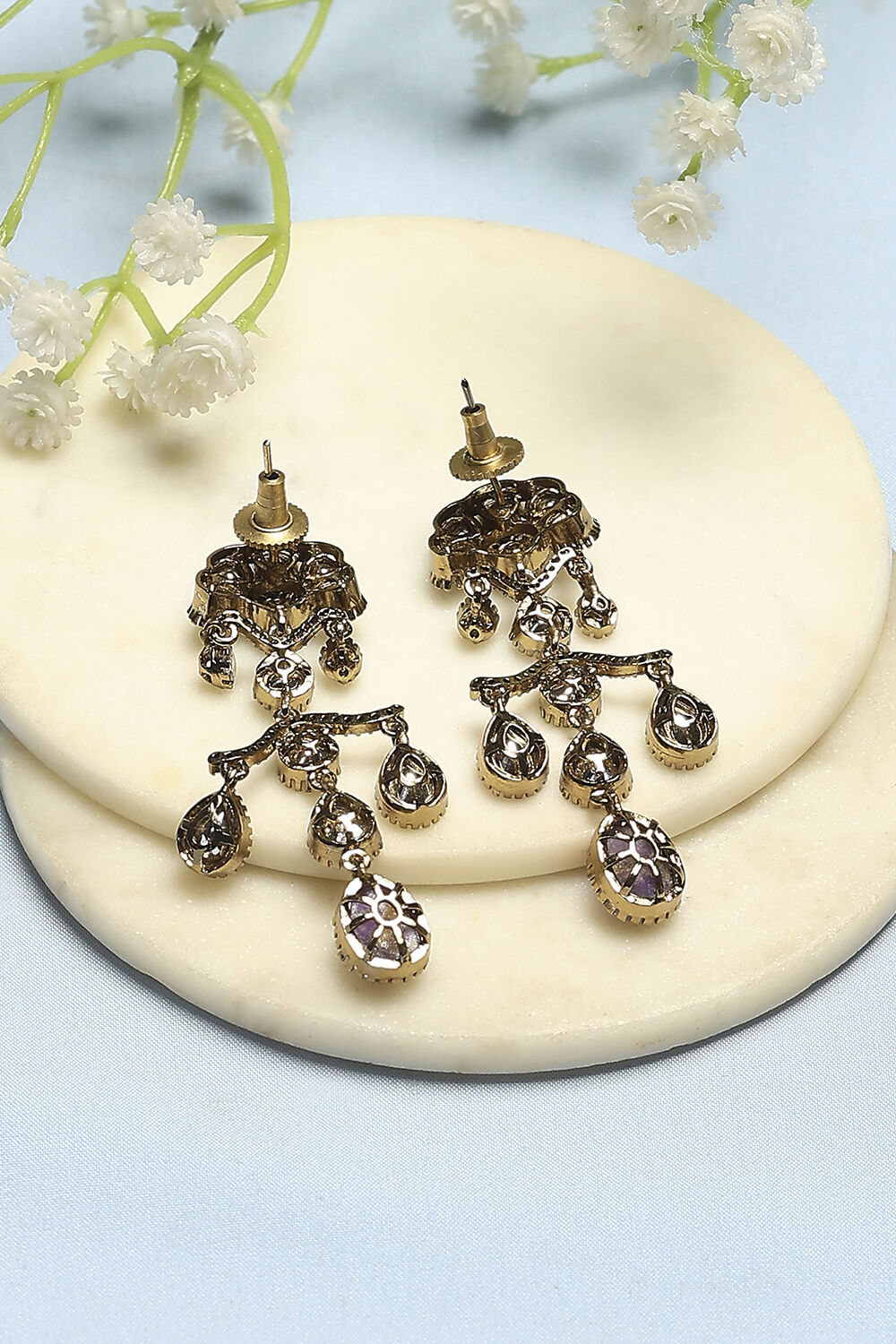 Purple Stone Embellished Earrings image number 2